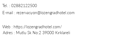 Lozengrad Hotel telefon numaralar, faks, e-mail, posta adresi ve iletiim bilgileri